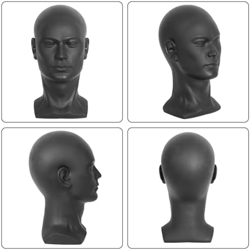 Black PVC Male Mannequin Head Professional Training Head Bald Manikin Head with Shoulder for Display Headphone Game Console Hats Wigs Jewellery Glasses Facemask Caps Model Head - Image 5