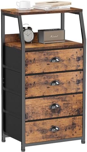 Furnulem Tall Night Stand, Bedside Table for Bedroom, Small Fabric Dresser by Furnulem