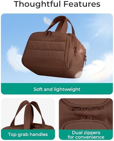 BAGSMART Travel Toiletry Bag, Puffy Toiletry Bag for Women, Wide-open toiletry bags for traveling, Large Travel Cosmetic Makeup Bag Organizer for Accessories,Toiletrie (Coffee Brown) - Image 3