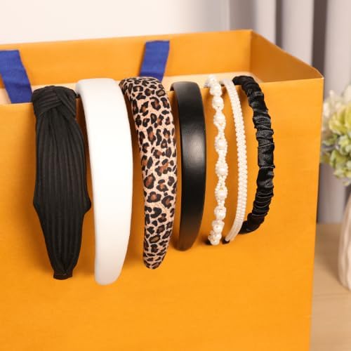 7 Pcs Headbands for Women Girls, Non Slip Cute Pearl Floral Padded Vintage Wide Fashion Multi-style Headbands for Girls (Leopard A) - Image 3