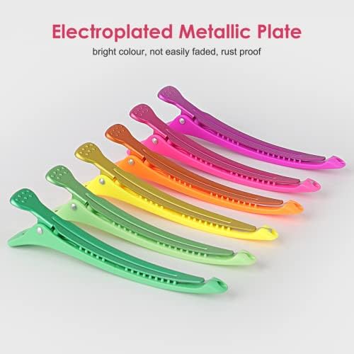 AIMIKE Neon Hair Clips, 12 Pcs Professional Sectioning and Cutting Clips for Hairdressers - 4.3" Long Duck Billed Rollers for Styling - Image 2