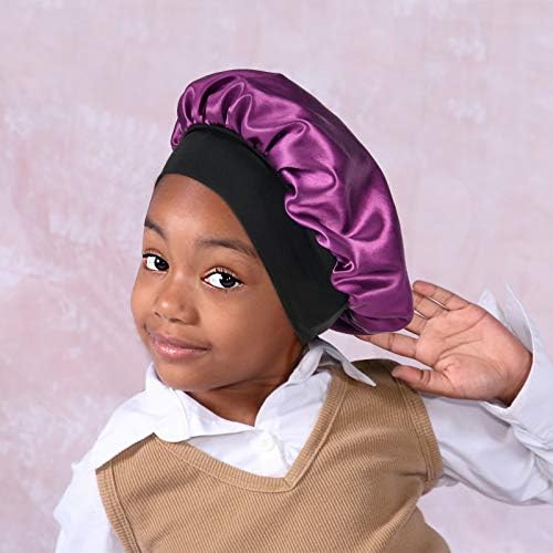 Kids Satin Bonnet Double Layer Wide Elastic Band Sleep Cap - Image 6