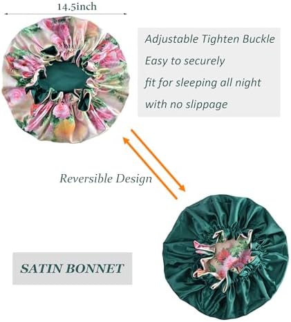 Silk Bonnet for Sleeping Satin Bonnets Double Layer Reversible Hair Cap Bonnet for Women Long Curly Braid Hair (Floral 3) - Image 2