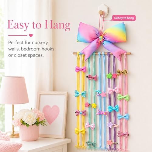 Suncalla Long Bow Holder for Girls Baby Rainbow Bow Hair Clip Organizer - Image 3