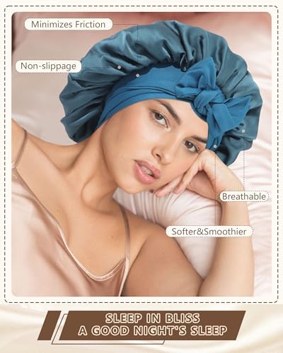 AWAYTR Satin Hair Bonnet for Sleeping, Adjustable Double Layer Sleep Cap - Image 7