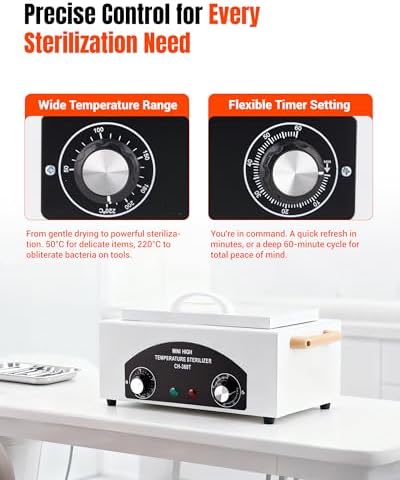 High-Temperature Cleaning Box for Metal Tools, 1.5L Capacity Dry Heat Nail Tool with Adjustable Timer 110V 300W, 122℉-428℉ Cleaning Cabinet for Nail Salons, Dentals, Barbers & Home Use - Image 4
