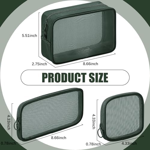 Weewooday 4Pcs Mesh Makeup Bag, Olive Green, Small, Large, Medium, Classic - Image 2