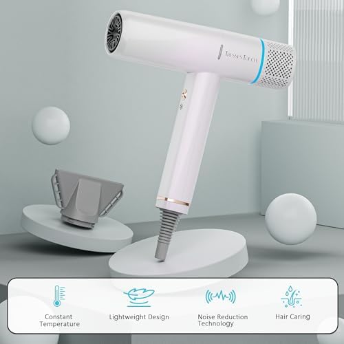 Ionic Hair Dryer with Diffuser and Concentrator, Professional Lightweight Quiet Blow Dryer, Powerful 1600 Watt Motor for Fast Drying and Straight & Wavy Hair, 3 Temps/2 Speeds, 6.56 Ft Cord, White - Image 5