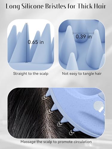 HEETA Silicone Bristles Scalp Scrubber & Massager for Hair Growth, Dandruff Removal & Relaxation - Shampoo Brush with Wet/Dry Hair (Pink & Blue) - Image 4