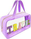 Bunliuys Chenille Letter Clear Makeup Bag Travel Patch, Travel Toiletry Makeup Bag with Handle, Nylon Waterproof Makeup Bags clear cosmetic bag, preppy patch makeup bag for Women (TRAVEL-Violet) by Bunliuys