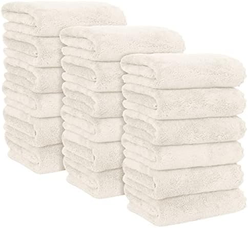 MOONQUEEN 18 Pack Premium Hand Towels - Quick Drying - Microfiber Coral Velvet Highly Absorbent Towels - Multipurpose Use as Hotel, Bathroom, Shower, Spa, Hand Towel 16 x 28 inches (Cream) by MOONQUEEN