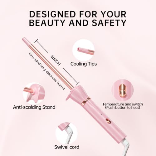 Hahahope 3/8 Inch Curling Iron Wand, Small Ceramic Curler Barrel Tiny, Pink - Image 6