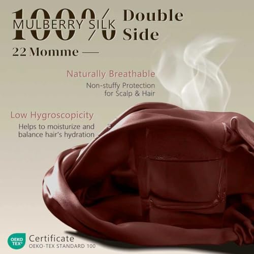 ZIMASILK 22 Momme 100% Mulberry Silk Bonnet for Sleeping Women, Burgundy - Image 2