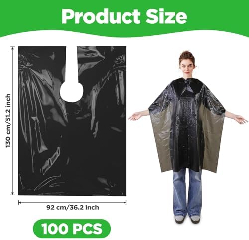 100 Pcs Disposable Capes Hair Salon, 51.2x36.2 Inch Disposable Hair Salon Capes, Waterproof Barber Cape, Single Use Shampoo Hair Cutting Cape Dressing Apron for Barbershop & Salon Hairdressing (Black) - Image 2