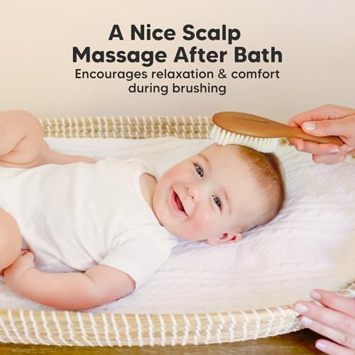 Wooden Baby Hair Brush for Toddler, Infant Cradle Cap (Golden Oak, Regular) - Image 5