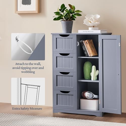 Yaheetech Small Bathroom Storage Cabinet with 4 Drawers & Door, Gray - Image 4