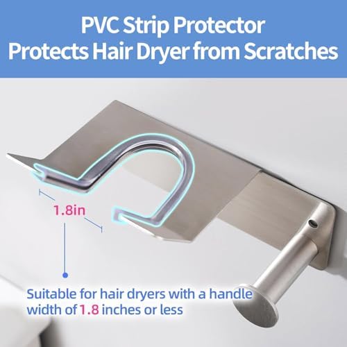 Hair Dryer Holder, Dyson Hair Dryer Holder, Blow Dryer Holder with Cord Hook SUS304 Stainless Steel Wall Mount, Self Adhesive/Screw Space Saving Hairdryer Holder for Bathroom Silver - Image 3