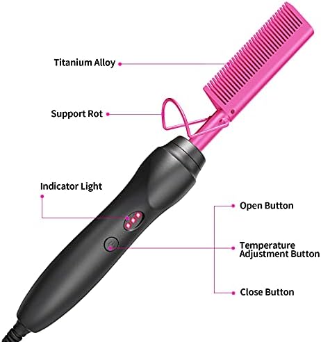 Hot Comb Hair Straightener Pressing Combs - Ceramic Electric Straightening Comb for Natural Black Beard Wigs Holiday Gift- Pink - Image 7