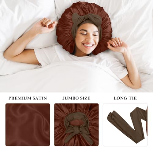 3Pcs Bonnets for Sleeping, Extra Satin Silk Bonnet for Sleeping Women with Tie Band for Curly Hair Jumbo Bonnet Braids - Image 3