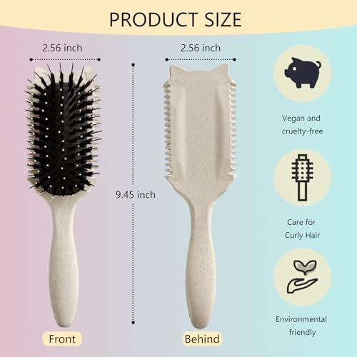 Curly Hair Brush : Curl Defining Brush for Curls Waves Coils Define Volumize Detangle Women Curls Reduce Hair Pulling Frizz Cat ears styling Beige - Image 6