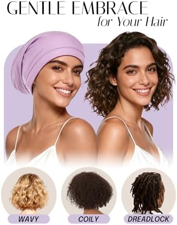 OLESILK 100% Mulberry Silk Bonnet for Sleeping Women, Hair Wrap for Curly Hair Care, Real Silk, Not Satin, Purple - Image 4