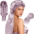 Womens 2Pcs Silk Satin Bonnet Long Hair Bonnets For Sleeping Silky Bonnet With Eye Mask Braids Curly Hairs Sleep Cap by WJingYiJia