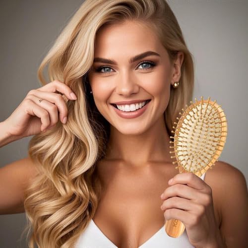 32 Pack Bamboo Hair Brush for Hair Growth | Natural Wooden Hairbrush Detangling Massaging Scalp Bulk (Ellipse, Count, 32) - Image 5