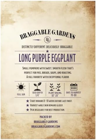 Long Purple Eggplant Seeds for Planting, Heirloom Vegetable Garden Seeds, Deep Purple Eggplant Variety for Roasting, Grilling, Baking and Fresh Harvest Cooking - Image 3