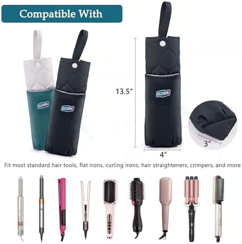 Heat Resistant Hair Tool Organizer Bag with Hanging Loop, Portable Travel Case for Flat Irons, Curling Irons, Hair Straighteners & Hot Styling Tools, 13.5" Heat-Proof Storage Cover with 2 Pockets - Image 2