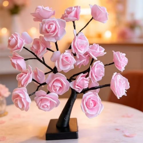 24 LED Pink Rose Tree Light, Artificial Bonsai Flower Table Lamp, USB Battery Powered Romantic Night Light for Bedroom Living Room Party Wedding, Valentine’s Day Mother’s Day for Her - Image 2
