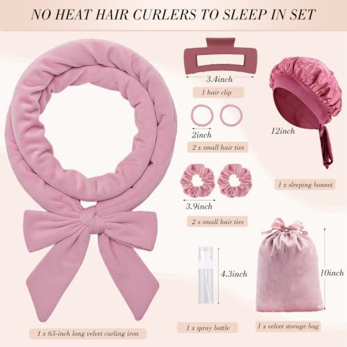 obeoby Heatless Curls Overnight Set, No Heat Hair Curlers To Sleep In, Pink - Image 2