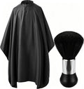 Professional Hair Cutting Cape with Neck Duster Brush, Salon Barber Cape, Hairdressing Accessories Black by Borogo