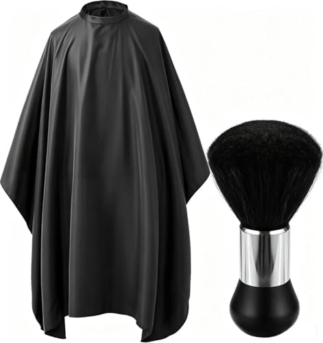 Professional Hair Cutting Cape with Neck Duster Brush, Salon Barber Cape, Hairdressing Accessories Black by Borogo