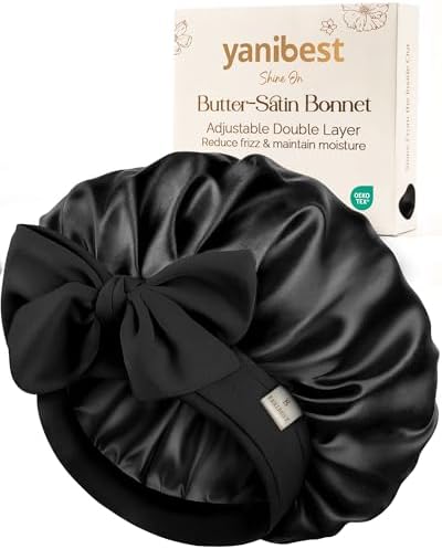 Yanibest Satin Bonnet with Tie Band, Double Layer Hair Bonnet for Women by yanibest