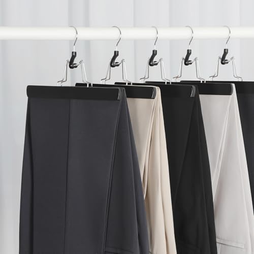 TOPIA HANGER 12 Pack Wooden Pants Hangers, Hair Extension Hangers Non Slip Skirt Hanger Wood Clamp with Velvet Padded 360° Swivel Hook for Jeans, Skirts, Trousers, Wigs CT67B - Image 2