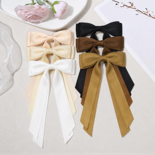 6PCS Brown Tone Hair Bows, Large Ribbon Bow Hair Clips for Girls Women Cute Ponytail Holder Accessories for Toddlers Kids Teens - Image 2