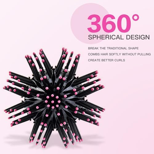 3D Bomb Curl Hair Brush 360° Round Styling Hair Brush Detangling Hairbrush Spherical Ball Brush Salon Round Hair Curling Curler and Wide Tooth Comb for Curly/Long/Wet/Dry Hair - Image 4