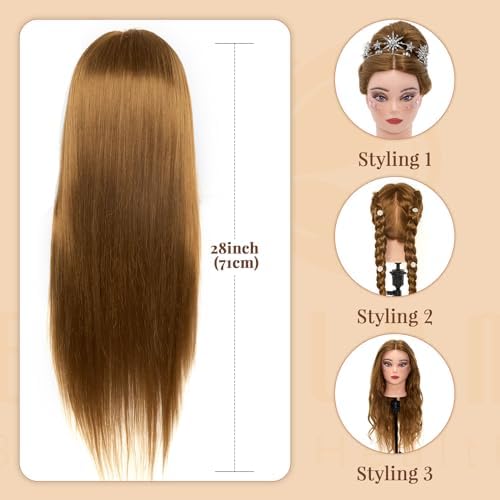 Mannequin Head with 80% Real Human hair- 28" Hair Mannequin Heads for Make up, Braiding Hairdressing Doll Head for Styling with Table Clamp + DIY Hair Styling Set - Image 6