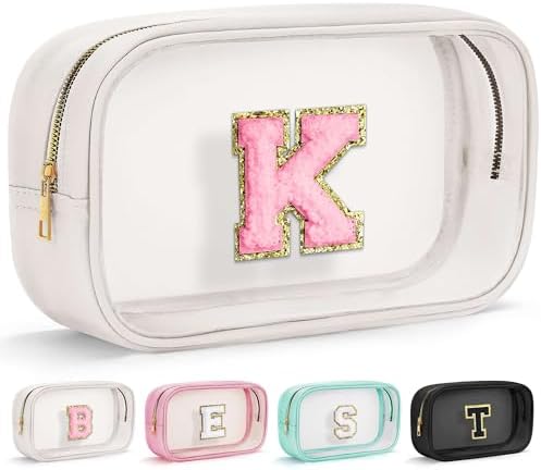 YOOLIFE Initial Birthday Gifts for Girls Kids Travel Toiletry Bag Birthday Gifts for Girls Kids Clear Makeup Bag Preppy Cosmetic Bag Birthday Gifts for 3 4 5 6 7 8 9 10 11 12 13 Year Old Girls White K by YOOLIFE