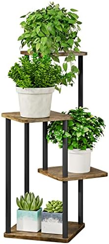 AZERPIAN 4 Tier Tall Plant Stand Indoor Corner Tiered Shelf Metal MDF Board by AZERPIAN