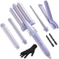 5 in 1 Wand Curling Iron-Kinked Curling Wand Set with Flat Iron Hair Straightener, 3 Barrels Hair Crimper, 3 Ceramic Curling Irons (0.35"-1.25"), 2 Temps Fast Heat Hair Waver Curler, Purple by Kinked