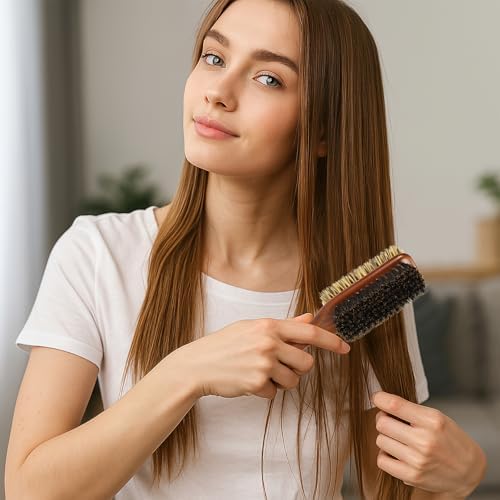 Boar Bristle Hair Brush for Men and Women, Double Side Slick Back Hair Brush with Medium & Firm Bristle, Sturdy Men's Brush for Waves, Fades, Slick Back Style (Brown) - Image 7
