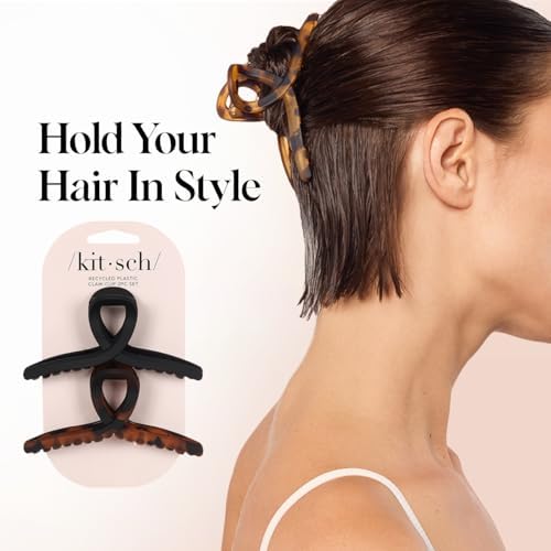 Kitsch Large Loop Hair Clips for Women - Tortoise & Black, 2 Pcs - Image 4