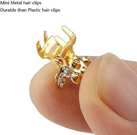 Small Hair Accessories: Mini Claw Clips with No-Slip Grip, Glitter and Rhinestone Details, Metal Clamps in Mixed Colors for Girls and Women (Gold-White Crystal) - Image 3