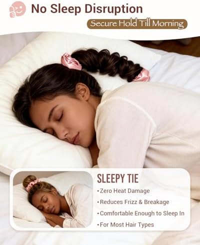 BONNET QUEEN Large Satin Heatless Hair Curler for Long Thick Hair, All-in-One Overnight Curling Rod, Heatless Curls Bun & Built-in Scrunchies, Day-to-Night Styling for Sleep, Travel & Gym, CreamPink - Image 5