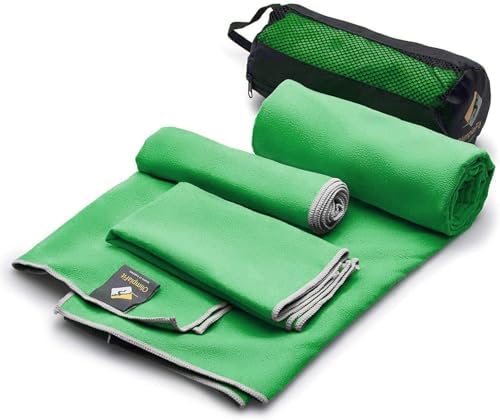 OlimpiaFit Quick Dry Towel - 3 Size Pack of Lightweight Microfiber Travel Towels w/Bag - Fast Drying Towel Set for Camping, Beach, Gym, Backpacking, Sports, Yoga & Swim Use by OlimpiaFit