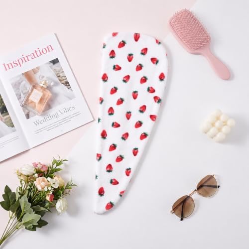 Microfiber Hair Towel Wrap, Quick Drying Hair Turban Towels, Strawberry - Image 7