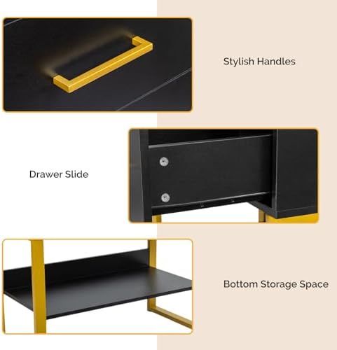 OmySalon Professional Barber Station, Salon Stations for Hair Stylist, Storage Cabinet with 3 Hair Dryer Holders, 2 Drawers, Hairdressing Organizer Table for Beauty Spa Barbershop Home, Black Gold - Image 4