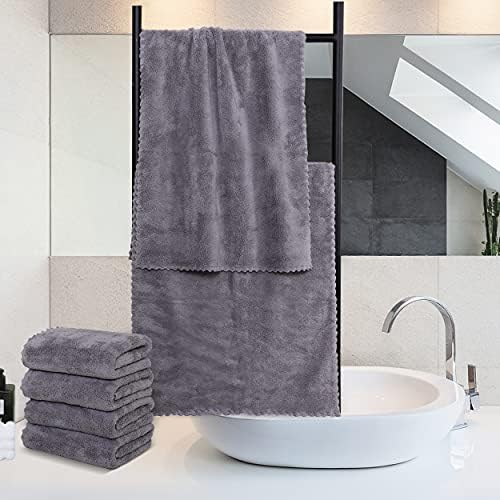 MOONQUEEN 6 Pack Premium Hand Towels - Quick Drying - Microfiber Coral Velvet Highly Absorbent Towels - Multipurpose Use as Hotel, Bathroom, Shower, Spa, Hand Towel 16 x 28 inches (Light Grey) - Image 3