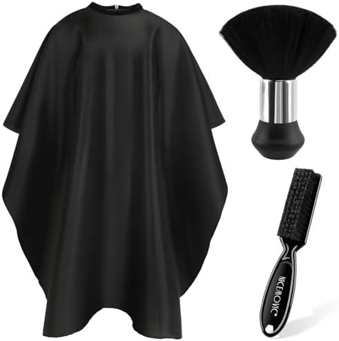 NICEMOVIC Hair Cutting Barber Cape with Neck Duster Brush and Barber Brush, Professional Barber Accessories Cleaning Supplies for Salon Haircut Styling (Black) by NICEMOVIC